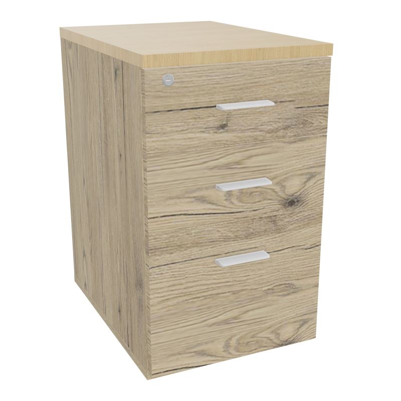 RETOUR SUR CAISSON HAUTEUR BUREAU P60XL43,2 - 3 TIROIRS DONT 1DS TOP EP25MM R3 R1 SO
