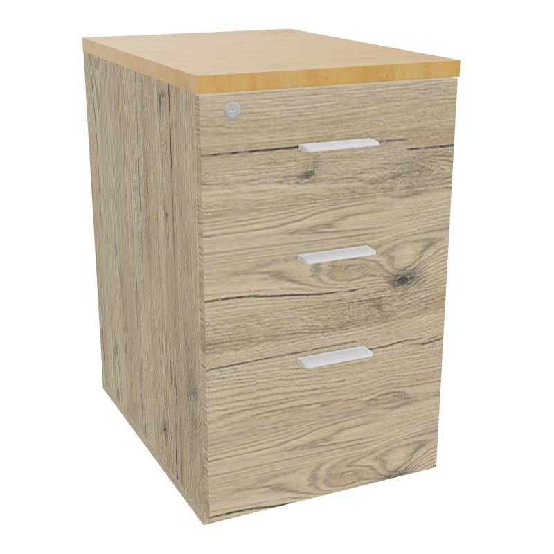 RETOUR SUR CAISSON HAUTEUR BUREAU P60XL43,2 - 3 TIROIRS DONT 1DS TOP EP25MM R3 R5 SO