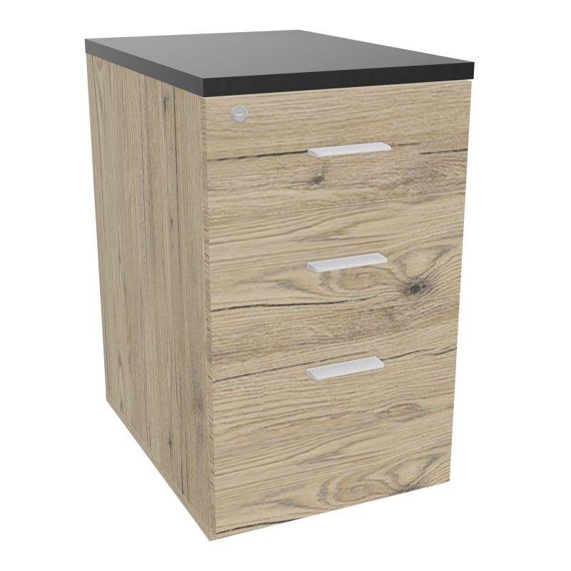 RETOUR SUR CAISSON HAUTEUR BUREAU P60XL43,2 - 3 TIROIRS DONT 1DS TOP EP25MM R3 R9 SO
