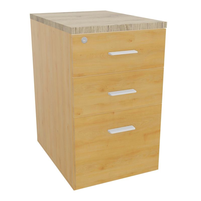 RETOUR SUR CAISSON HAUTEUR BUREAU P60XL43,2 - 3 TIROIRS DONT 1DS TOP EP25MM R5 R3 SO