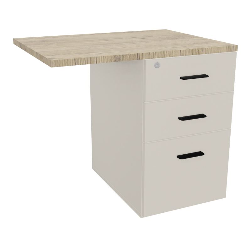 RETOUR SUR CAISSON HAUTEUR BUREAU P60XL80 - 3 TIROIRS DONT 1DS TOP EP25MM N5 R3 SG