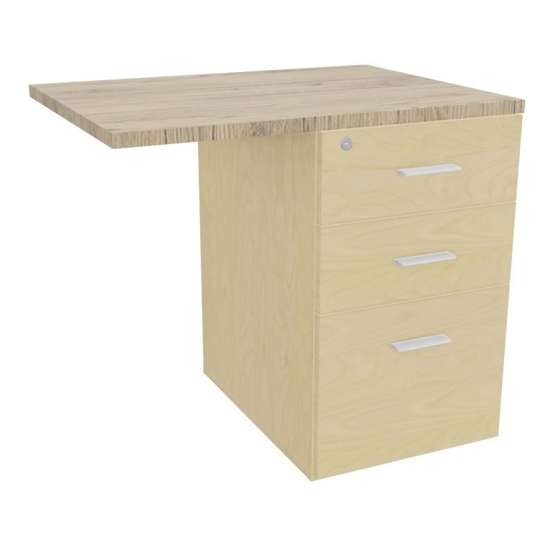 RETOUR SUR CAISSON HAUTEUR BUREAU P60XL80 - 3 TIROIRS DONT 1DS TOP EP25MM N8 R3 SO