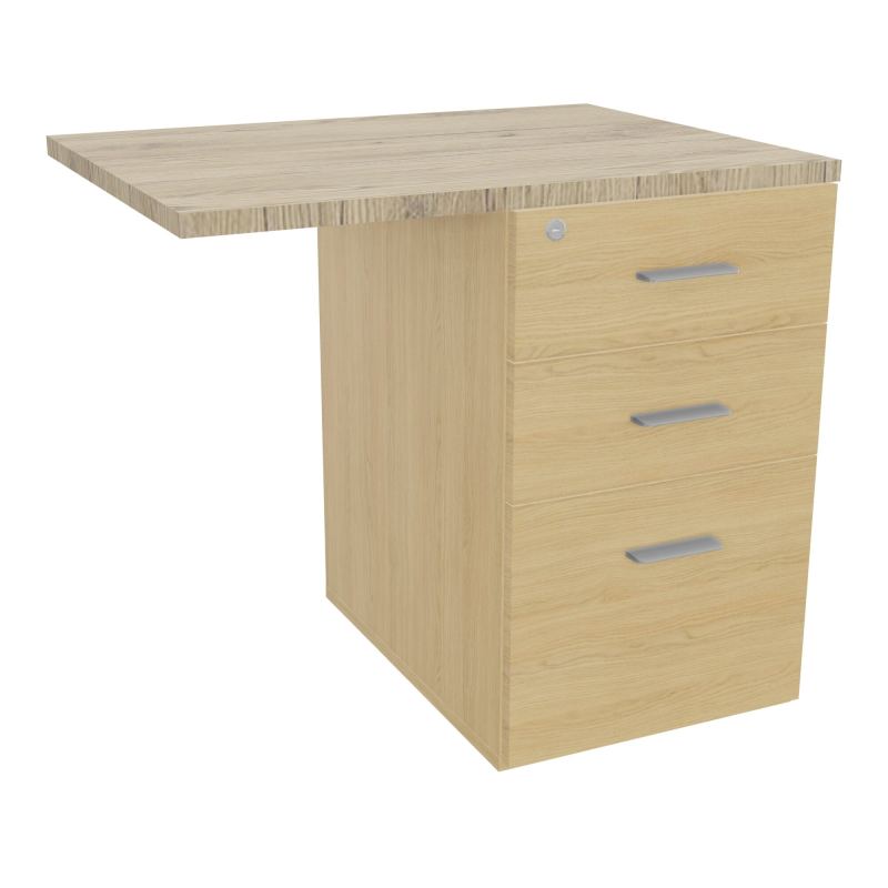 RETOUR SUR CAISSON HAUTEUR BUREAU P60XL80 - 3 TIROIRS DONT 1DS TOP EP25MM R1 R3 SB