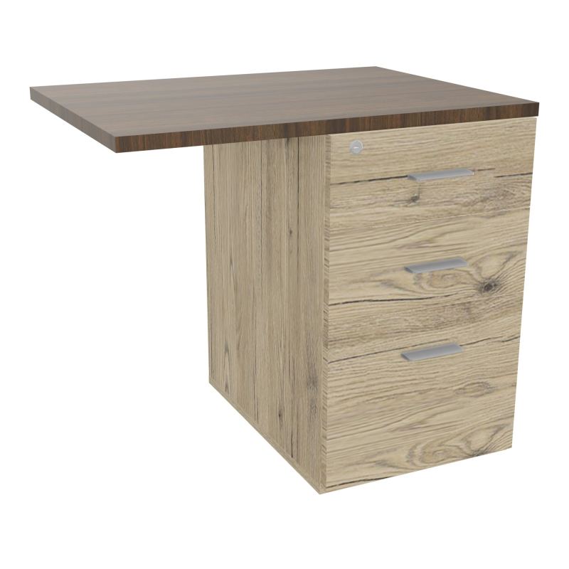 RETOUR SUR CAISSON HAUTEUR BUREAU P60XL80 - 3 TIROIRS DONT 1DS TOP EP25MM R3 N6 SB