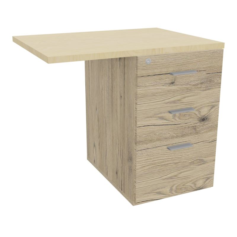 RETOUR SUR CAISSON HAUTEUR BUREAU P60XL80 - 3 TIROIRS DONT 1DS TOP EP25MM R3 N8 SB