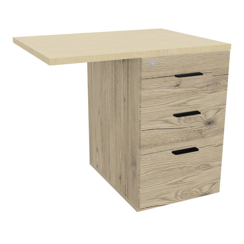 RETOUR SUR CAISSON HAUTEUR BUREAU P60XL80 - 3 TIROIRS DONT 1DS TOP EP25MM R3 N8 SG