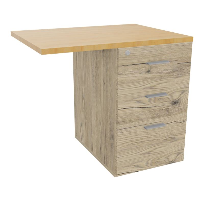 RETOUR SUR CAISSON HAUTEUR BUREAU P60XL80 - 3 TIROIRS DONT 1DS TOP EP25MM R3 R5 SB