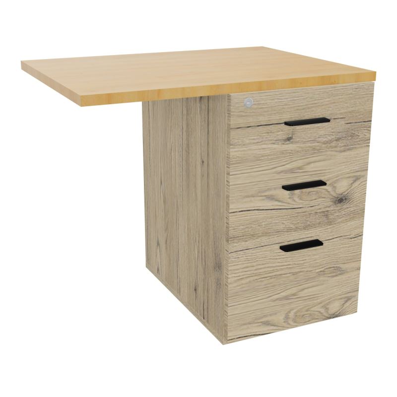 RETOUR SUR CAISSON HAUTEUR BUREAU P60XL80 - 3 TIROIRS DONT 1DS TOP EP25MM R3 R5 SG