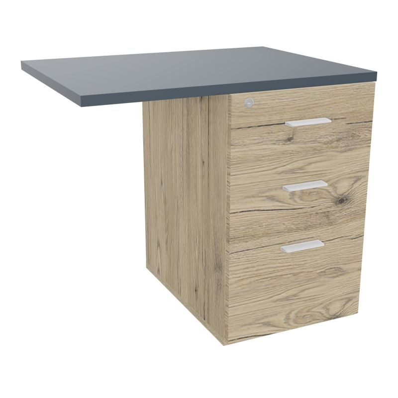 RETOUR SUR CAISSON HAUTEUR BUREAU P60XL80 - 3 TIROIRS DONT 1DS TOP EP25MM R3 R6 SO