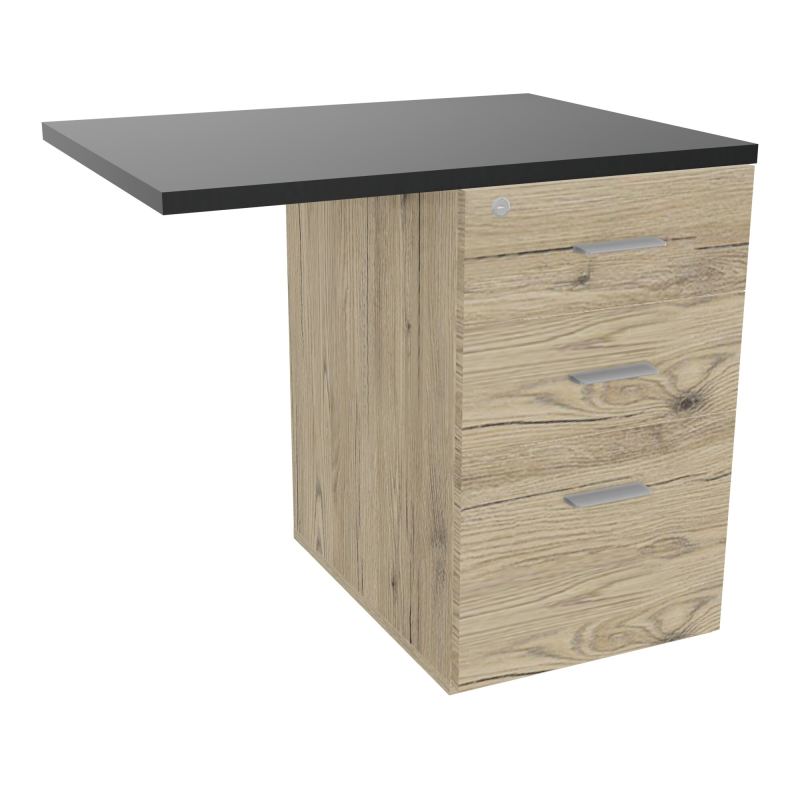 RETOUR SUR CAISSON HAUTEUR BUREAU P60XL80 - 3 TIROIRS DONT 1DS TOP EP25MM R3 R9 SB
