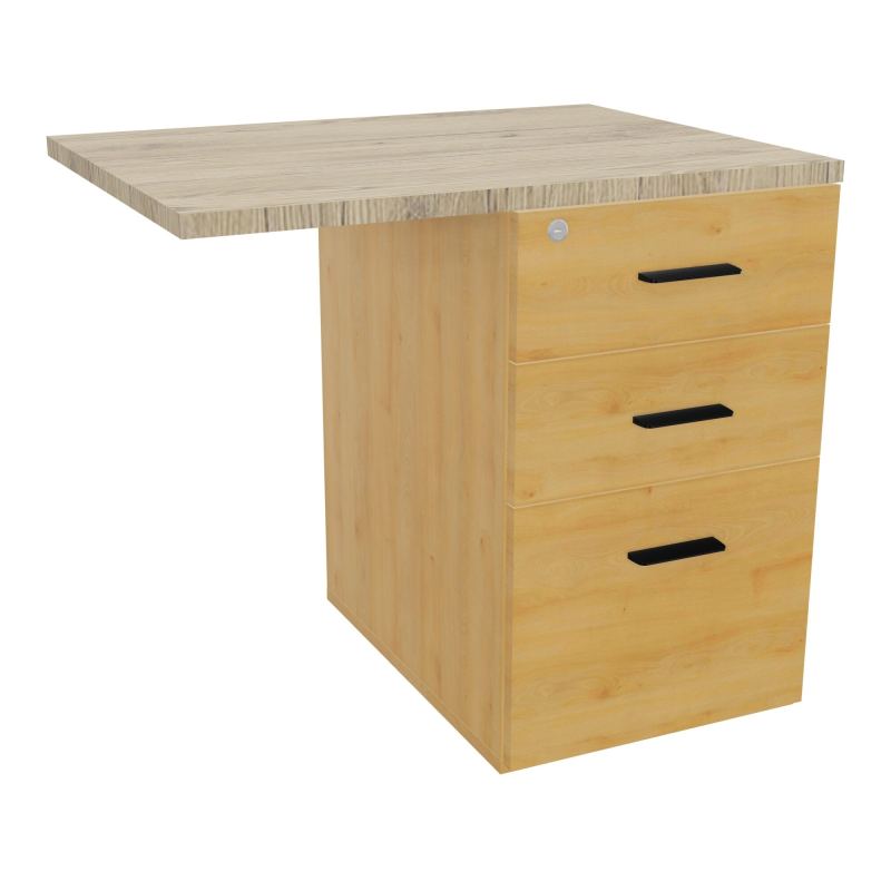 RETOUR SUR CAISSON HAUTEUR BUREAU P60XL80 - 3 TIROIRS DONT 1DS TOP EP25MM R5 R3 SG
