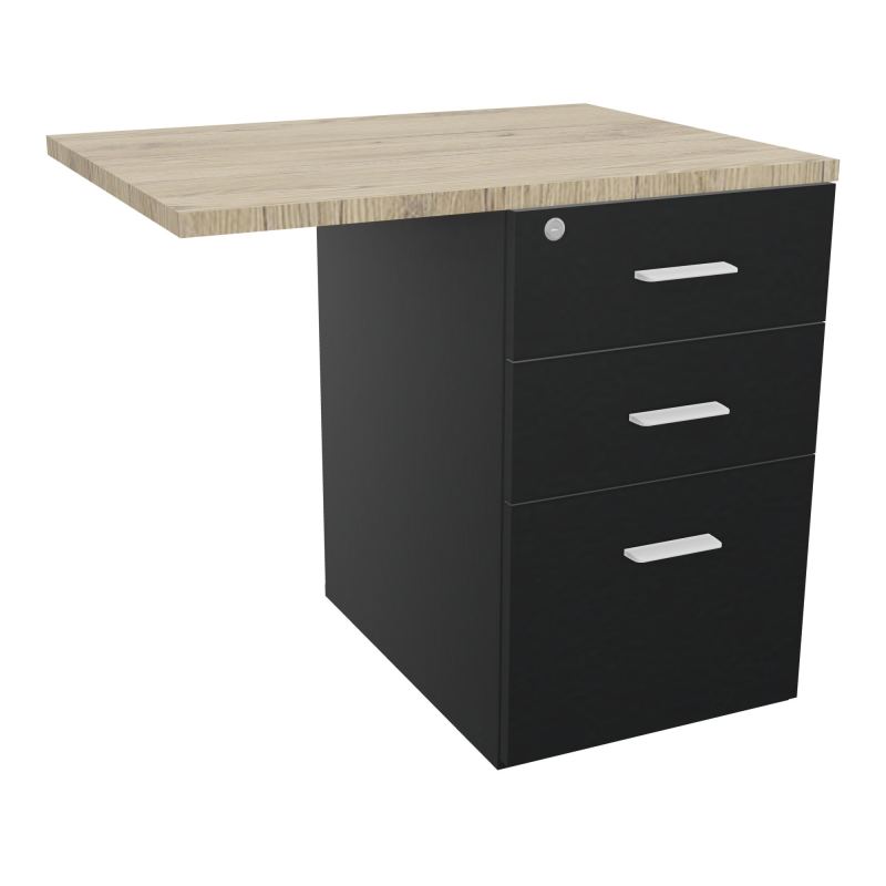 RETOUR SUR CAISSON HAUTEUR BUREAU P60XL80 - 3 TIROIRS DONT 1DS TOP EP25MM R9 R3 SO