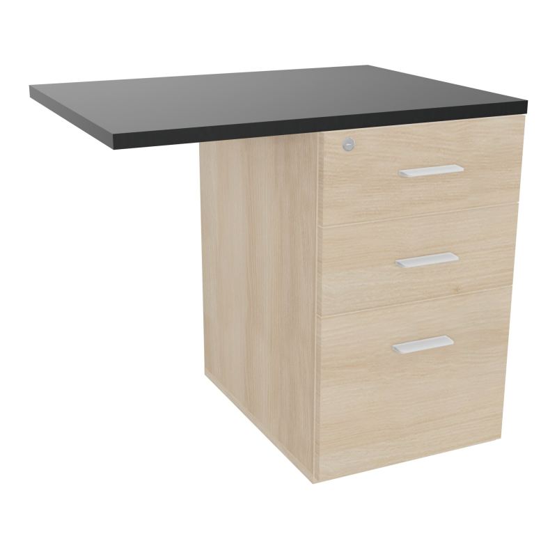RETOUR SUR CAISSON HAUTEUR BUREAU P60XL80 - 3 TIROIRS DONT 1DS TOP EP25MM RZ R9 SO