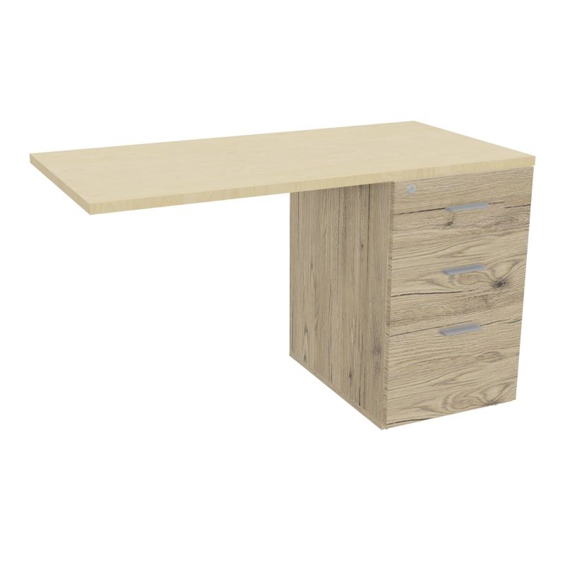 RETOUR SUR CAISSON HAUTEUR BUREAU P60XL120 - 3 TIROIRS DONT 1DS TOP EP25MM R3 N8 SB