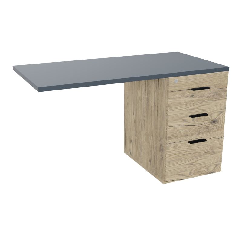 RETOUR SUR CAISSON HAUTEUR BUREAU P60XL120 - 3 TIROIRS DONT 1DS TOP EP25MM R3 R6 SG