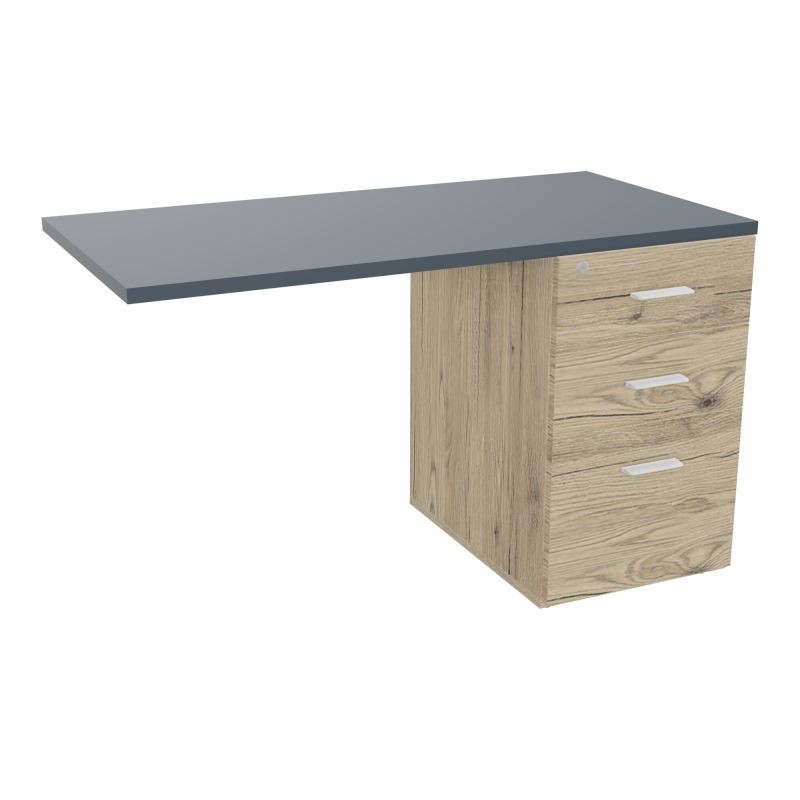 RETOUR SUR CAISSON HAUTEUR BUREAU P60XL120 - 3 TIROIRS DONT 1DS TOP EP25MM R3 R6 SO