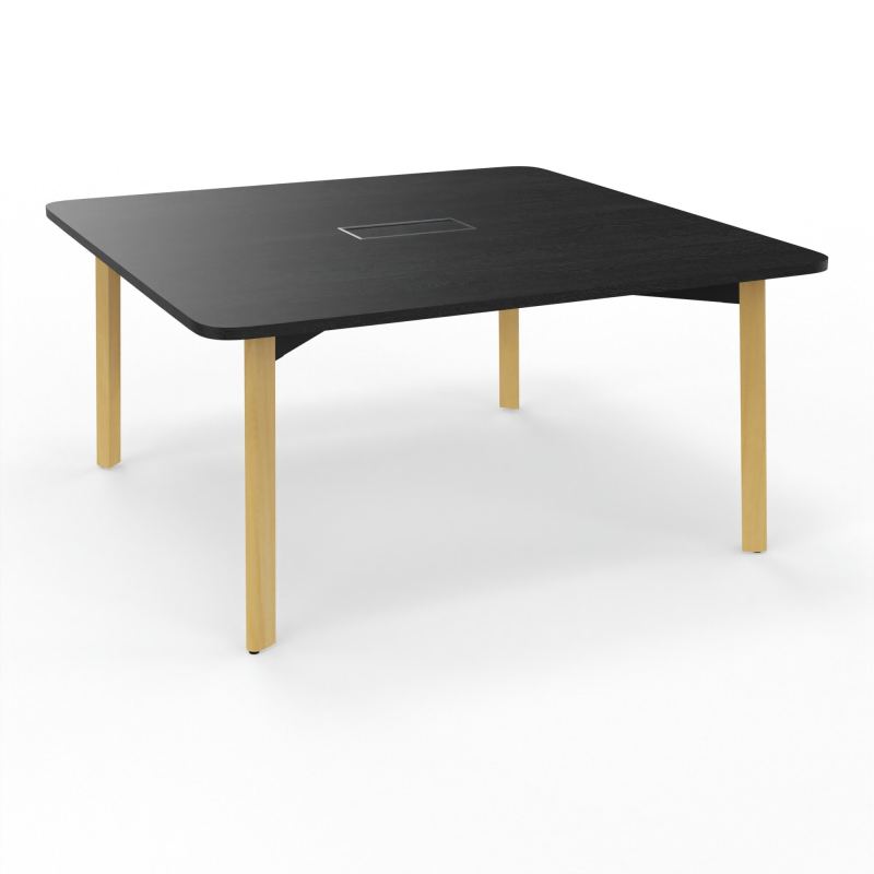 KARL TABLE DE REUNION CARRE L150XP150 AVEC TRAPPE CENTRALE PIED BOIS RK ZG CM