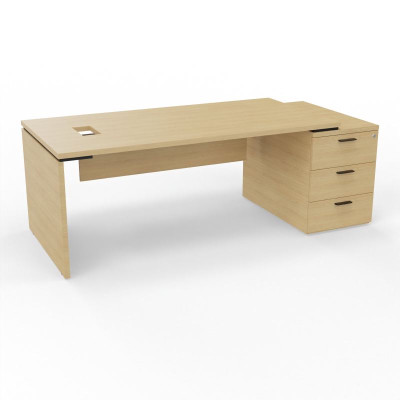 KARA BUREAU RECT. P90X180+CAISSON 3T A DROITE DECOUPE TRAPPE+PREPERCE OBT+GOULOTTE
