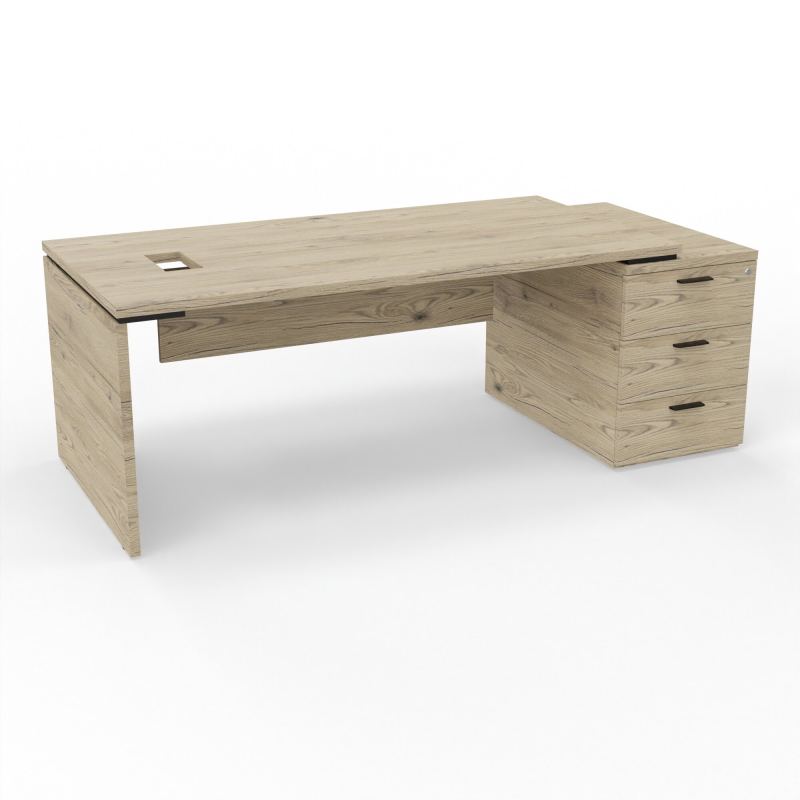 KARA BUREAU RECT. P90X180+CAISSON 3T A DROITE DECOUPE TRAPPE+PREPERCE OBT+GOULOTTE