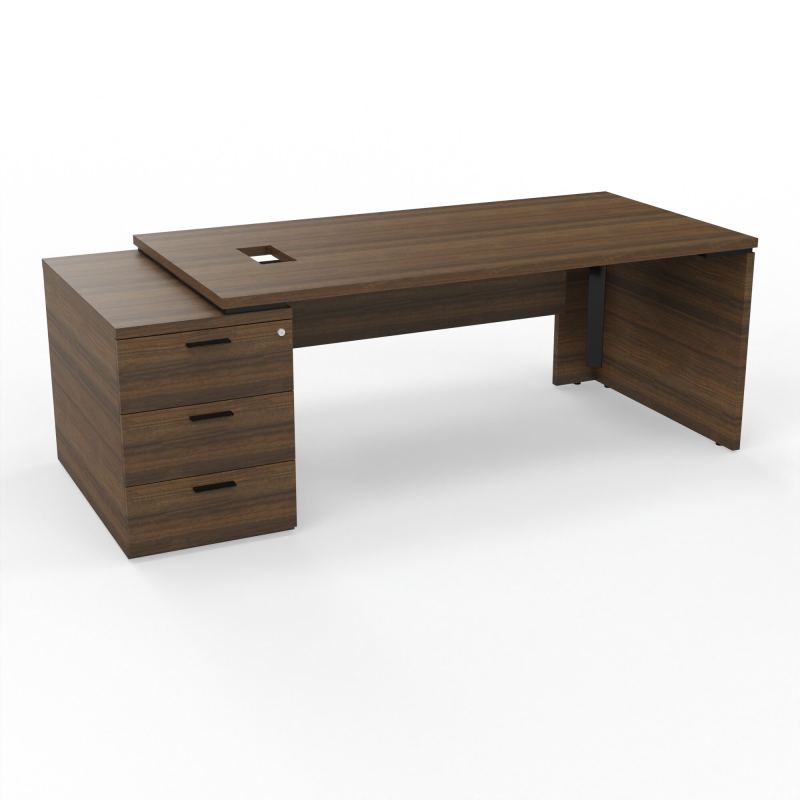 KARA BUREAU RECT. P90X180+CAISSON 3T A GAUCHE DECOUPE TRAPPE+PREPERCE OBT+GOULOTTE