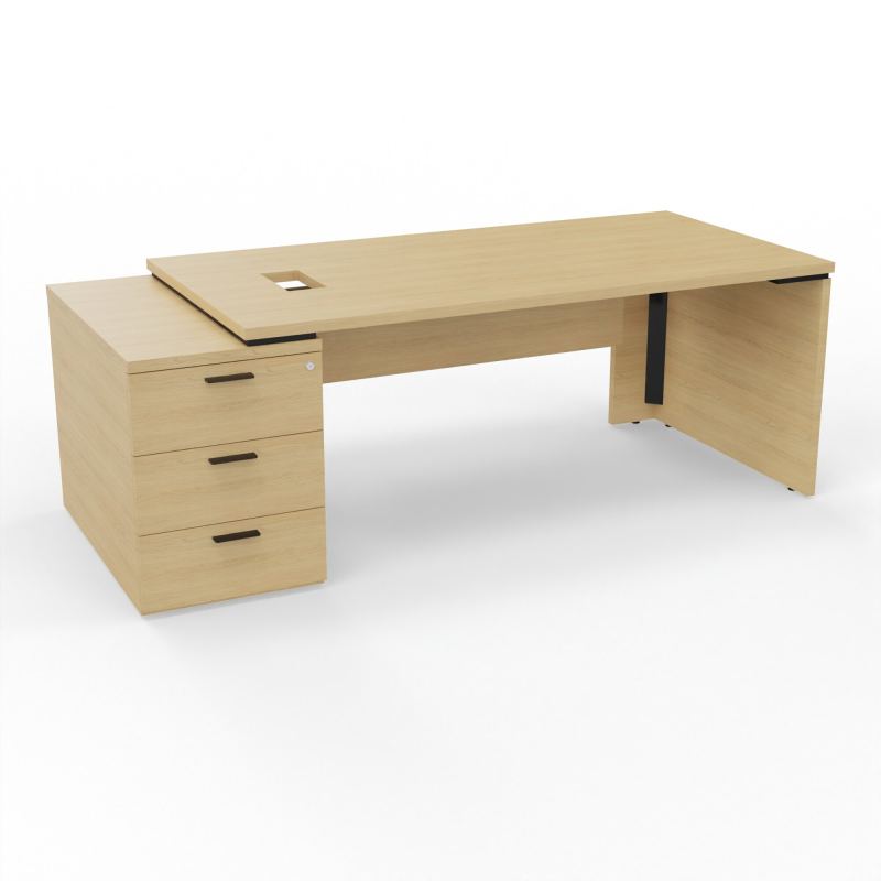 KARA BUREAU RECT. P90X180+CAISSON 3T A GAUCHE DECOUPE TRAPPE+PREPERCE OBT+GOULOTTE