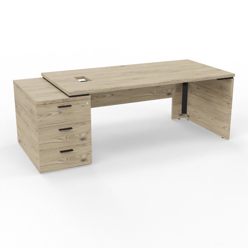 KARA BUREAU RECT. P90X180+CAISSON 3T A GAUCHE DECOUPE TRAPPE+PREPERCE OBT+GOULOTTE
