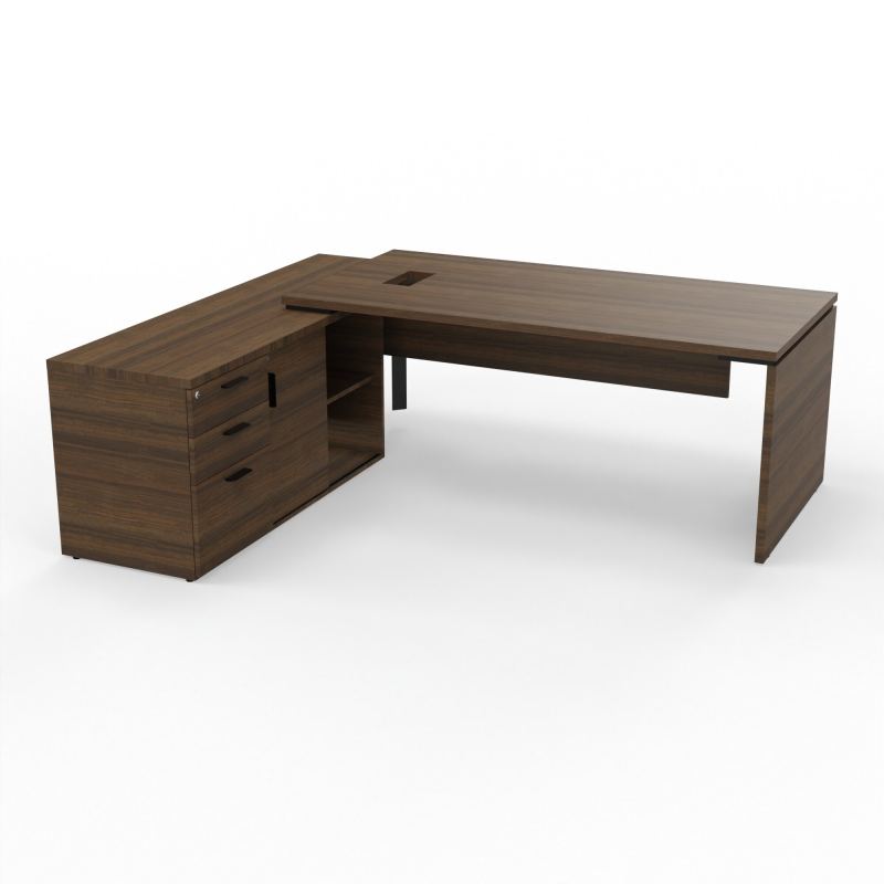 KARA BUREAU RECT. P90X180+MEUBLE PORTEUR A GAUCHE DECOUPE TRAPPE LATERALE