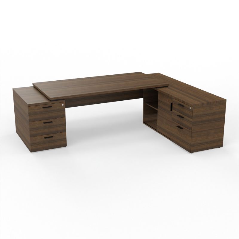 KARA BUREAU RECT. P90X180+MEUBLE PORTEUR A DROITE+CAISSON 3T A GAUCHE