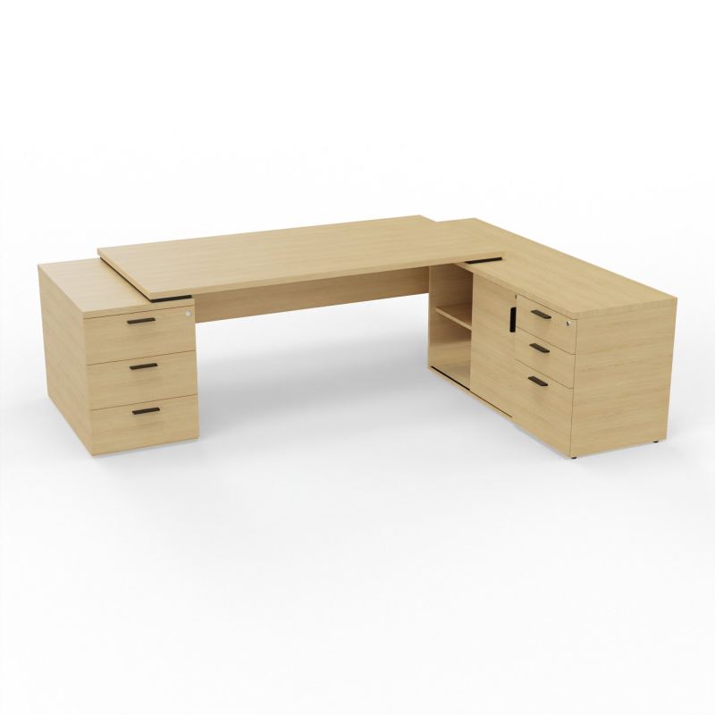 KARA BUREAU RECT. P90X180+MEUBLE PORTEUR A DROITE+CAISSON 3T A GAUCHE