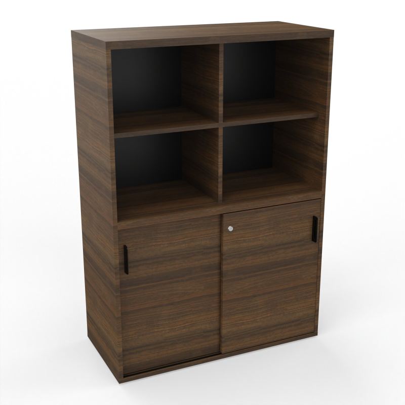 KARA ARMOIRE 2P COULISSANTES 4 NICHES H144 CM FOND NICHES EN NOIR