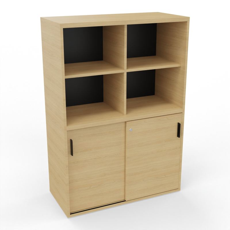 KARA ARMOIRE 2P COULISSANTES 4 NICHES H144 CM FOND NICHES EN NOIR