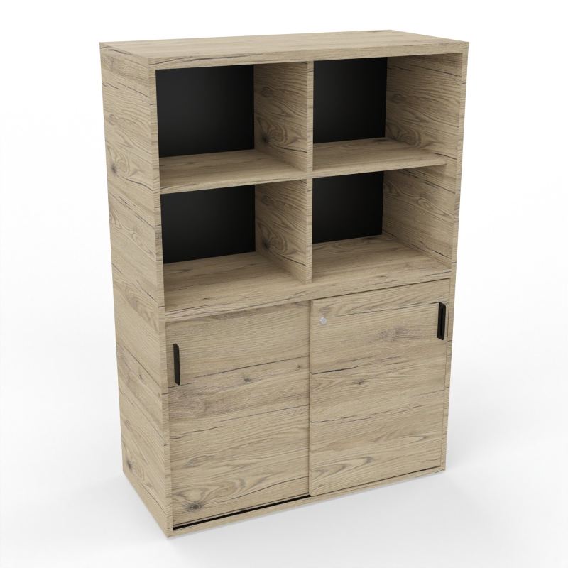 KARA ARMOIRE 2P COULISSANTES4 NICHES H144 CM FOND NICHES EN NOIR