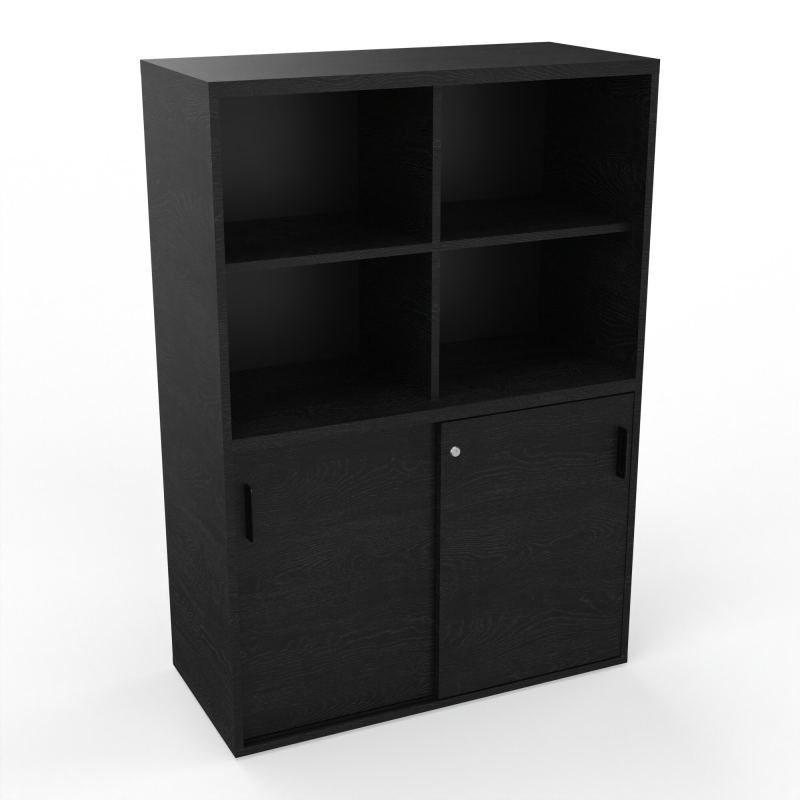 KARA ARMOIRE 2P COULISSANTES4 NICHES H144 CM FOND NICHES EN NOIR
