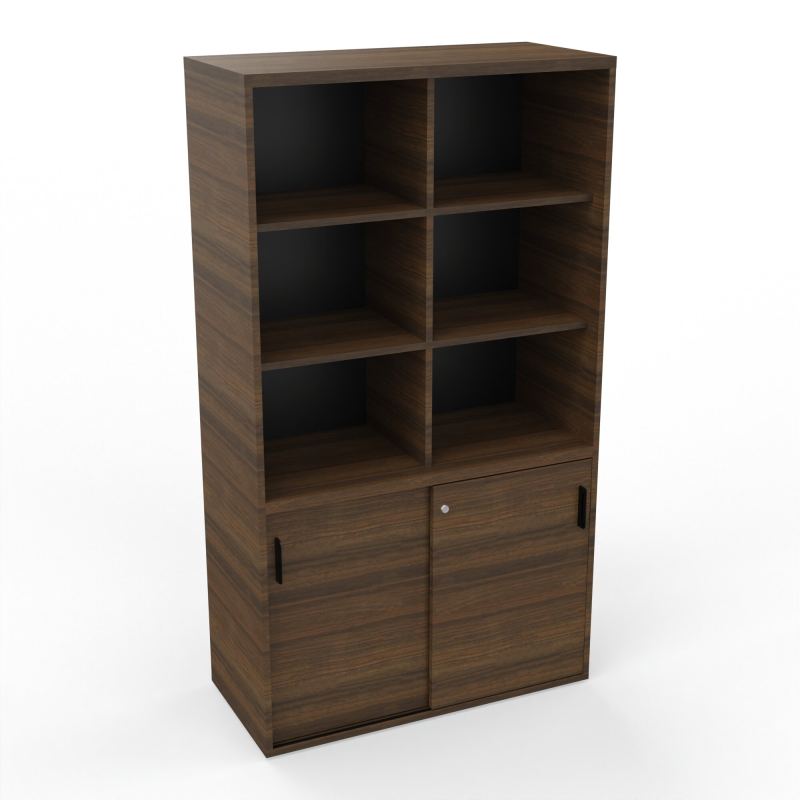 KARA ARMOIRE 2P COULISSANTES 6 NICHES H179 CM FOND NICHES EN NOIR
