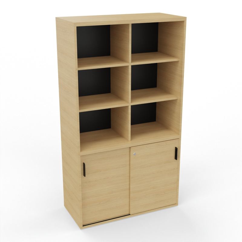 KARA ARMOIRE 2P COULISSANTES 6 NICHES H179 CM FOND NICHES EN NOIR