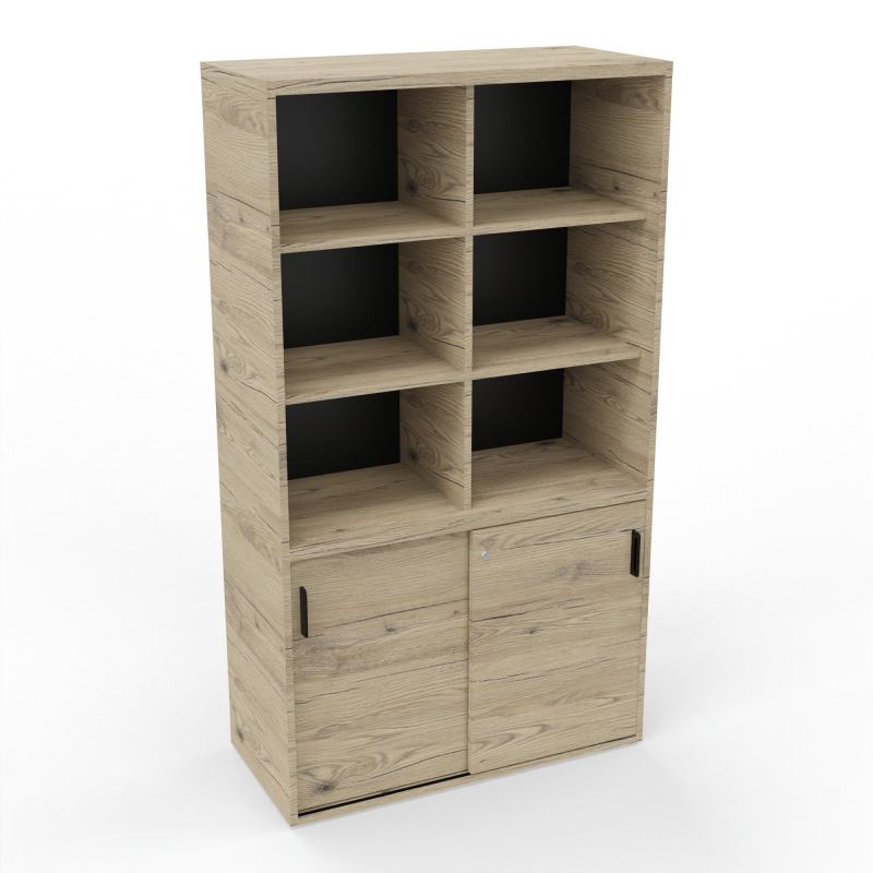 KARA ARMOIRE 2P COULISSANTES6 NICHES H179 CM FOND NICHES EN NOIR