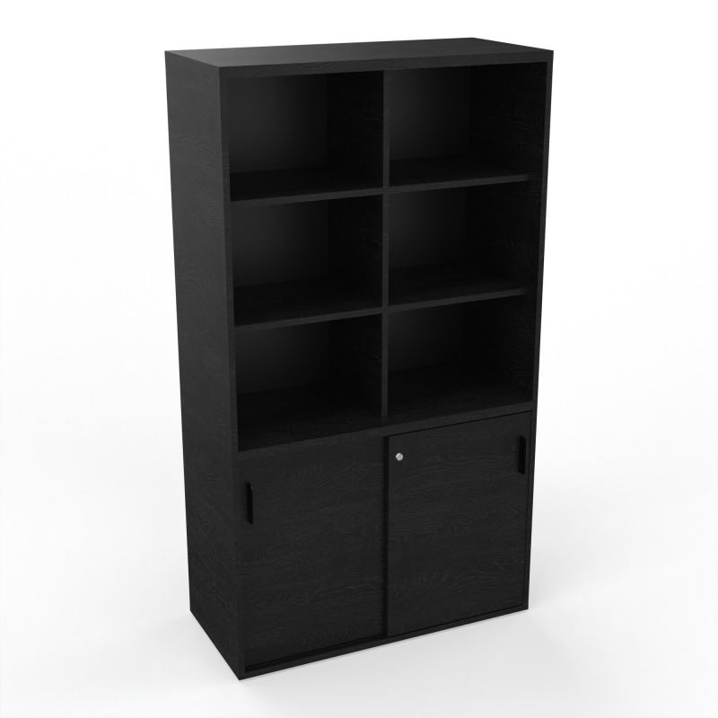 KARA ARMOIRE 2P COULISSANTES6 NICHES H179 CM FOND NICHES EN NOIR