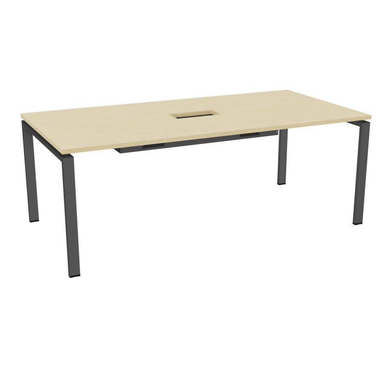 RIO TABLE DE REUNION P100X200 PL PERCE TRAPPE CENTRALE DOUBLE ACCES + GOULOTTE  N8 SC