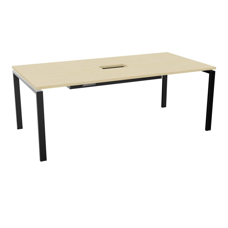 RIO TABLE DE REUNION P100X200 PL PERCE TRAPPE CENTRALE DOUBLE ACCES + GOULOTTE  N8 SG