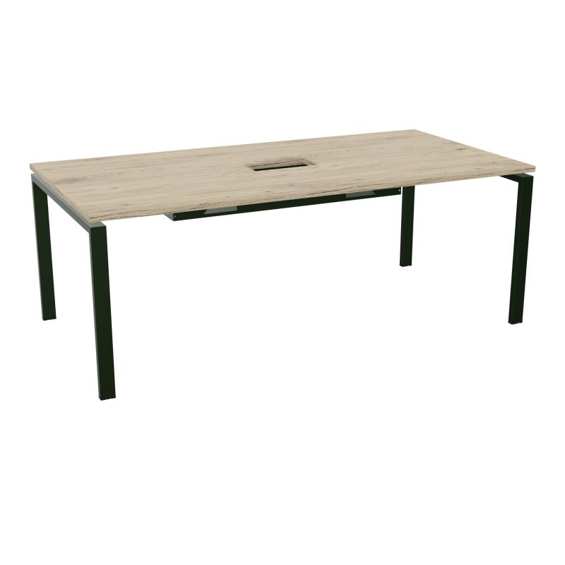 RIO TABLE DE REUNION P100X200 PL PERCE TRAPPE CENTRALE DOUBLE ACCES + GOULOTTE  R3 ST