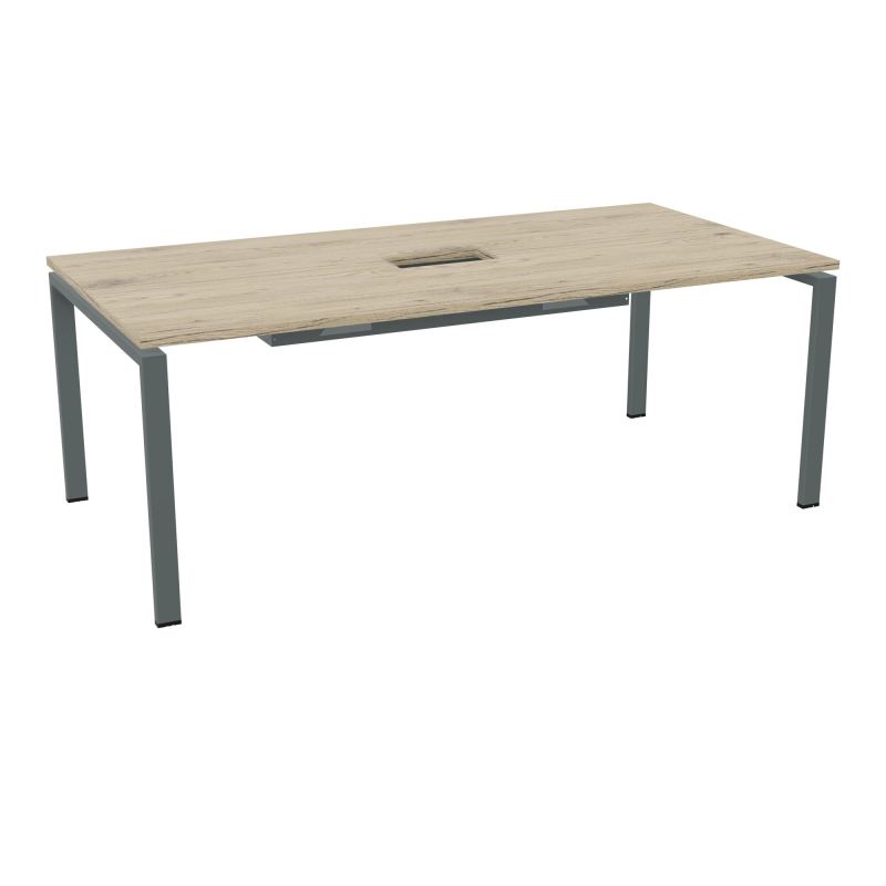 RIO TABLE DE REUNION P100X200 PL PERCE TRAPPE CENTRALE DOUBLE ACCES + GOULOTTE  R3 SU