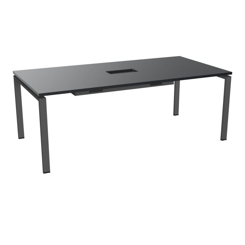 RIO TABLE DE REUNION P100X200 PL PERCE TRAPPE CENTRALE DOUBLE ACCES + GOULOTTE  R9 SC