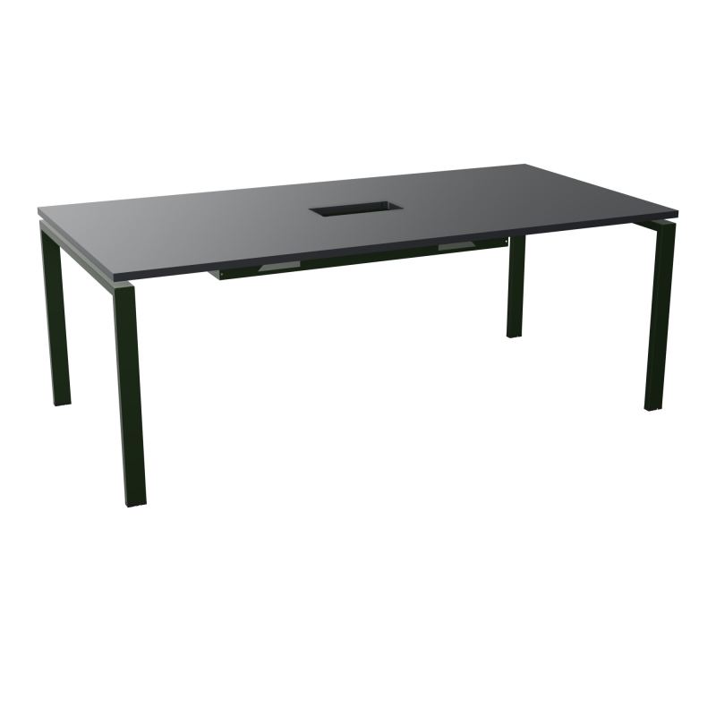 RIO TABLE DE REUNION P100X200 PL PERCE TRAPPE CENTRALE DOUBLE ACCES + GOULOTTE  R9 ST