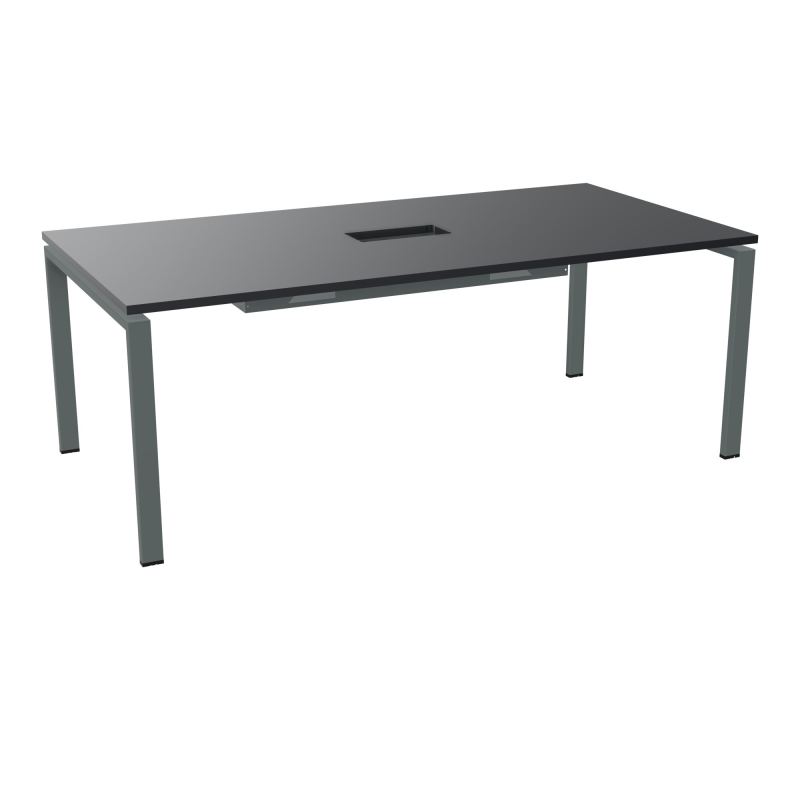 RIO TABLE DE REUNION P100X200 PL PERCE TRAPPE CENTRALE DOUBLE ACCES + GOULOTTE  R9 SU