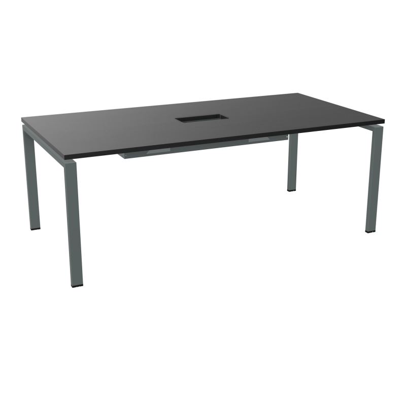 RIO TABLE DE REUNION P100X200 PL PERCE TRAPPE CENTRALE DOUBLE ACCES + GOULOTTE  RK SU