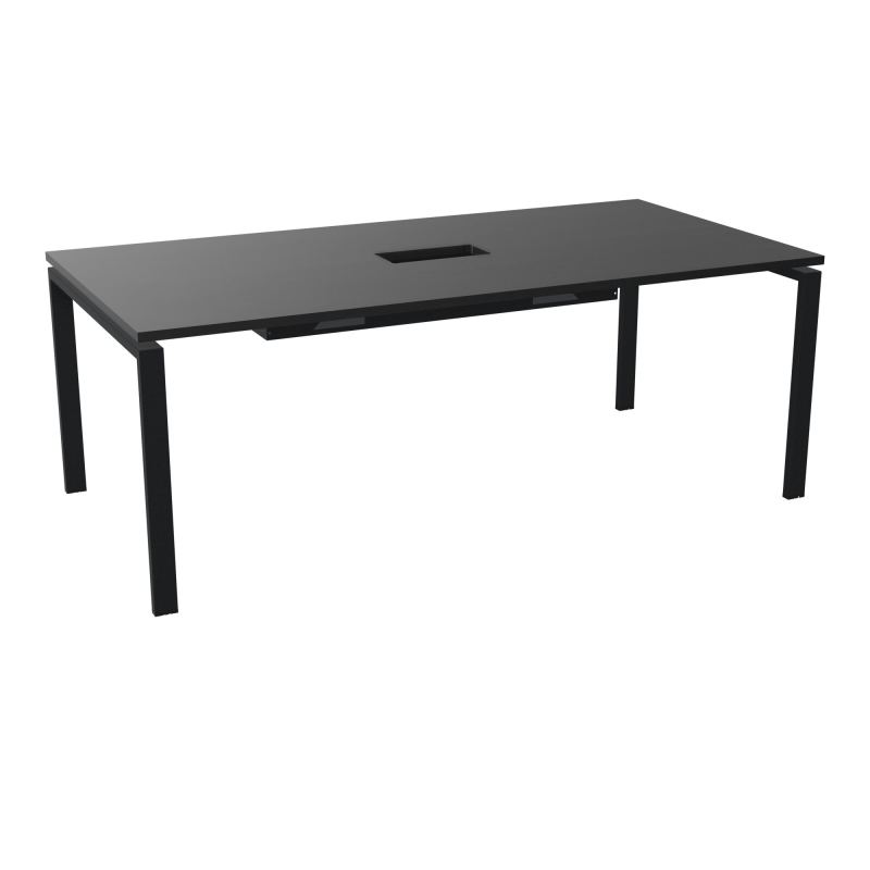 RIO TABLE DE REUNION P100X200 PL PERCE TRAPPE CENTRALE DOUBLE ACCES + GOULOTTE  RK ZP