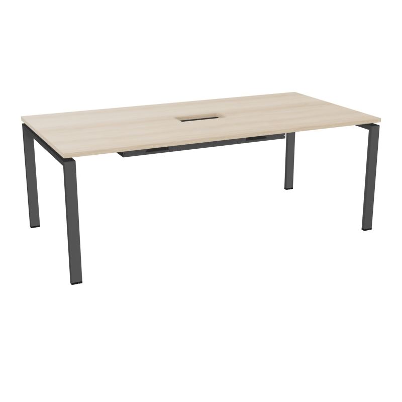 RIO TABLE DE REUNION P100X200 PL PERCE TRAPPE CENTRALE DOUBLE ACCES + GOULOTTE  RZ SC