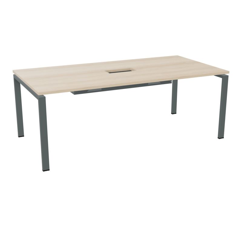 RIO TABLE DE REUNION P100X200 PL PERCE TRAPPE CENTRALE DOUBLE ACCES + GOULOTTE  RZ SU