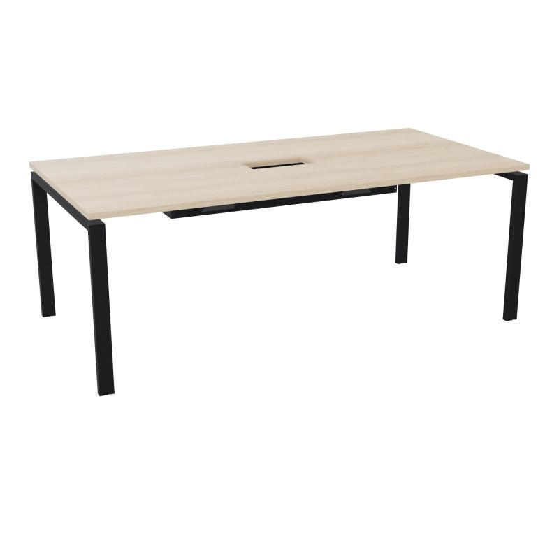 RIO TABLE DE REUNION P100X200 PL PERCE TRAPPE CENTRALE DOUBLE ACCES + GOULOTTE  RZ ZP