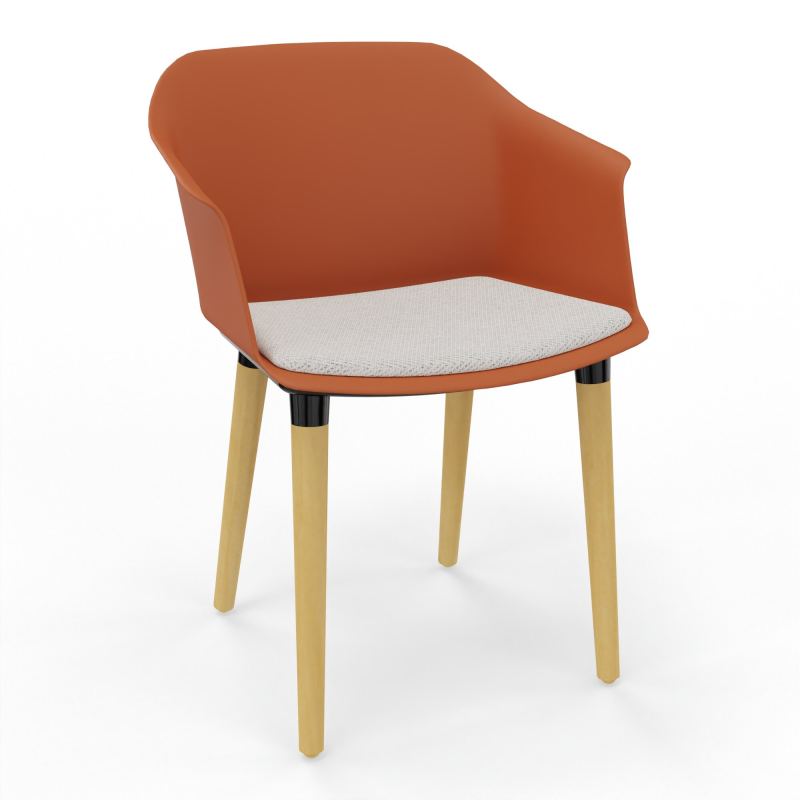 SCOTT FAUTEUIL+PLACET TISSU 4 PIEDS BOIS COQUE POLYPRO O9 XL BM
